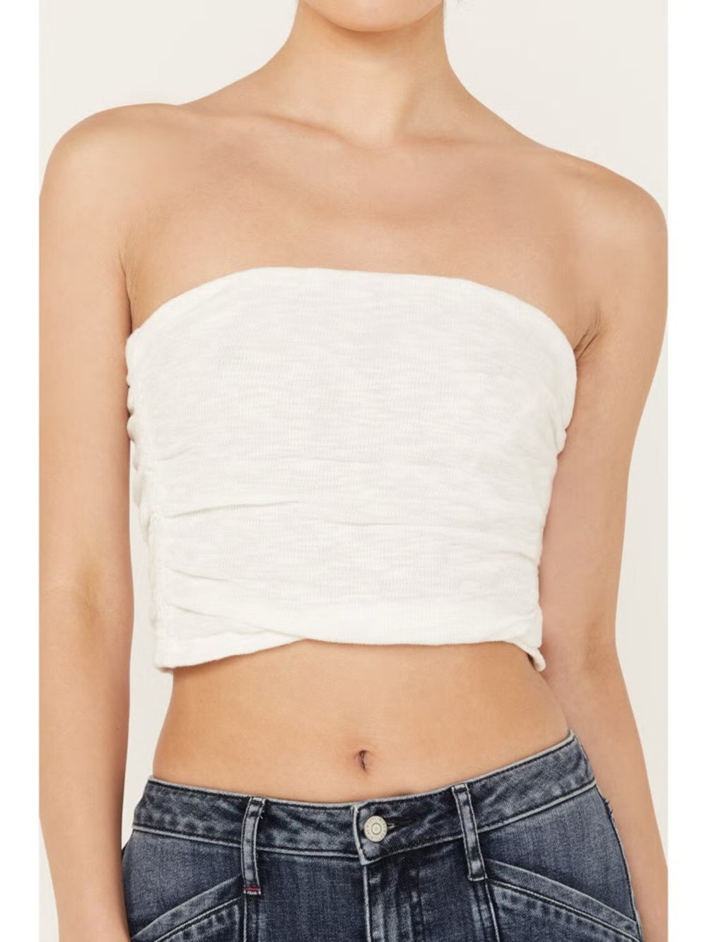 Free People White Ruched Strapless Tube Crop